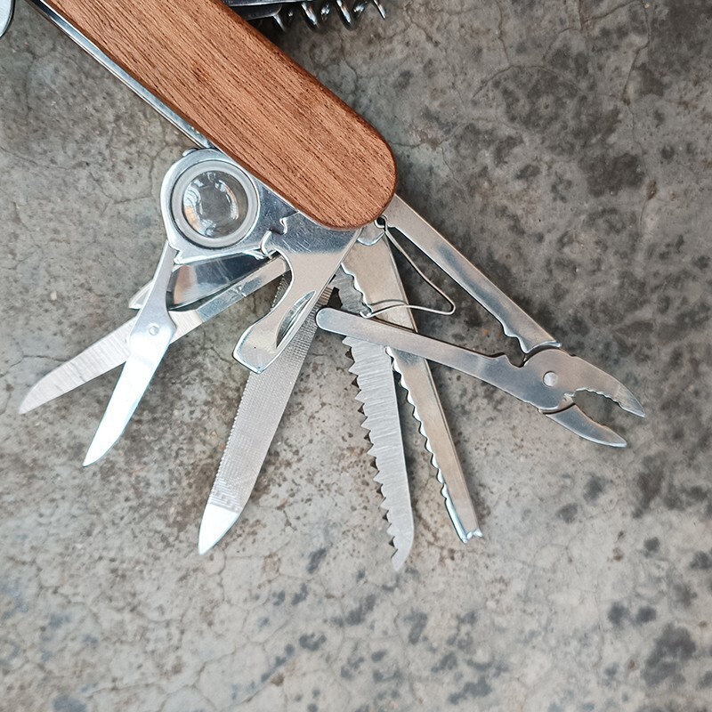 Outdoor Multi functional Tool Knife solid wood handle 15 in 1 tool