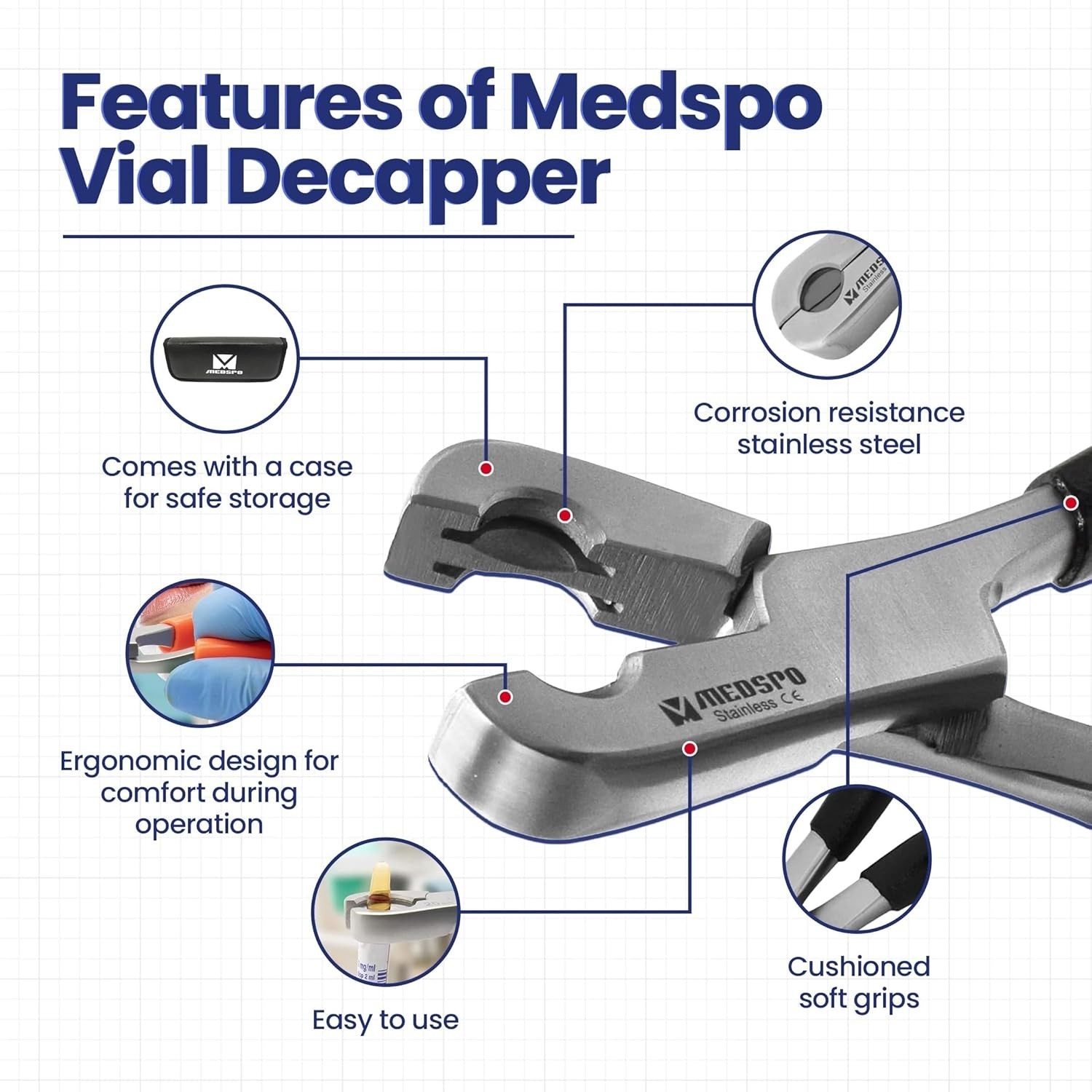 Dual Action Vial Opener and Vial Decapper Durable Ergonomic Vial Cap Remover