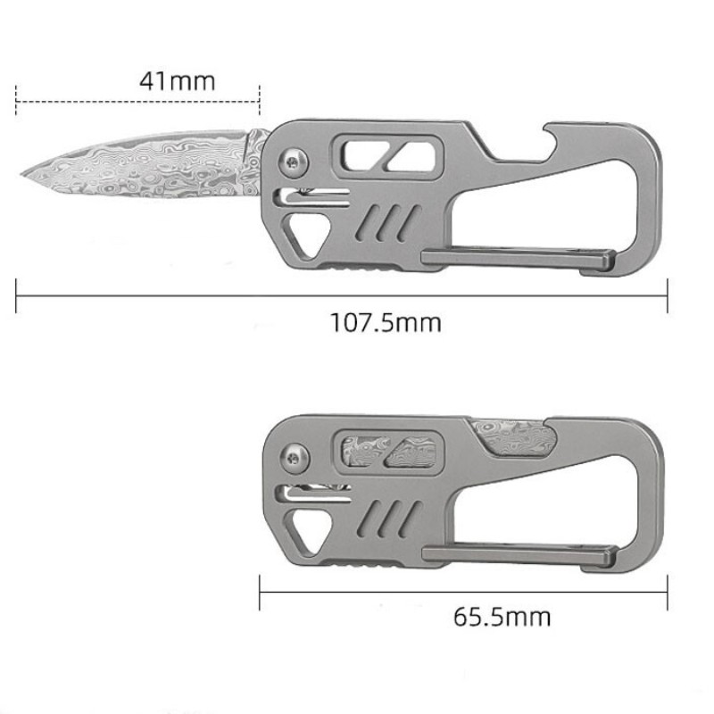 Edc Titanium Alloy Damascus Blade Keychain Outdoor Portable Folding Multi-tools