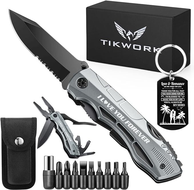 Tikwork multi tool – Knife Gift Set “I love you forever” New Has Sheath and Box