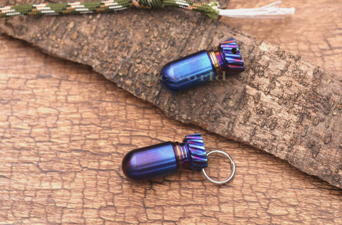 Outdoor EDC Titanium CNC Torpedo Type Waterproof Pill Case Key Chain Container