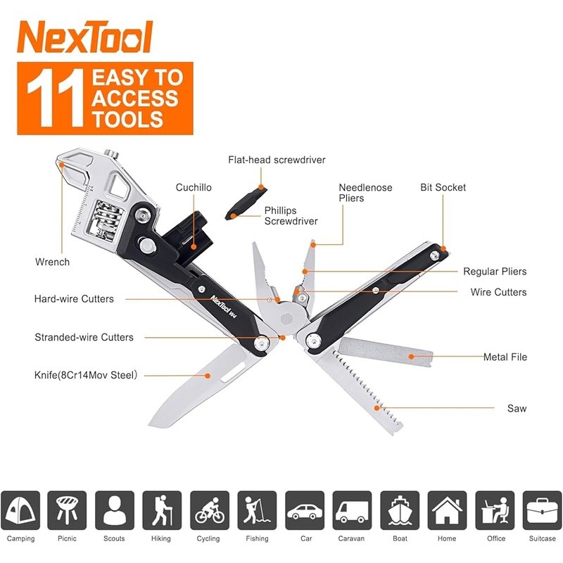 11-in-1 Adjustable Ratchet Wrench Multitool W/ Pliers Knife Saw EDC Tool New