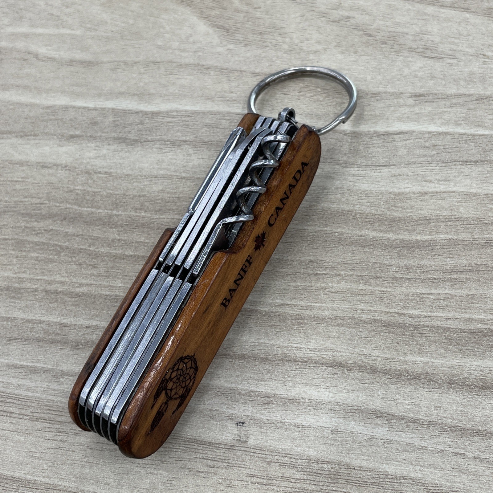 Multi Tool Pocket Knife wood handle Screwdriver, saw, scissors