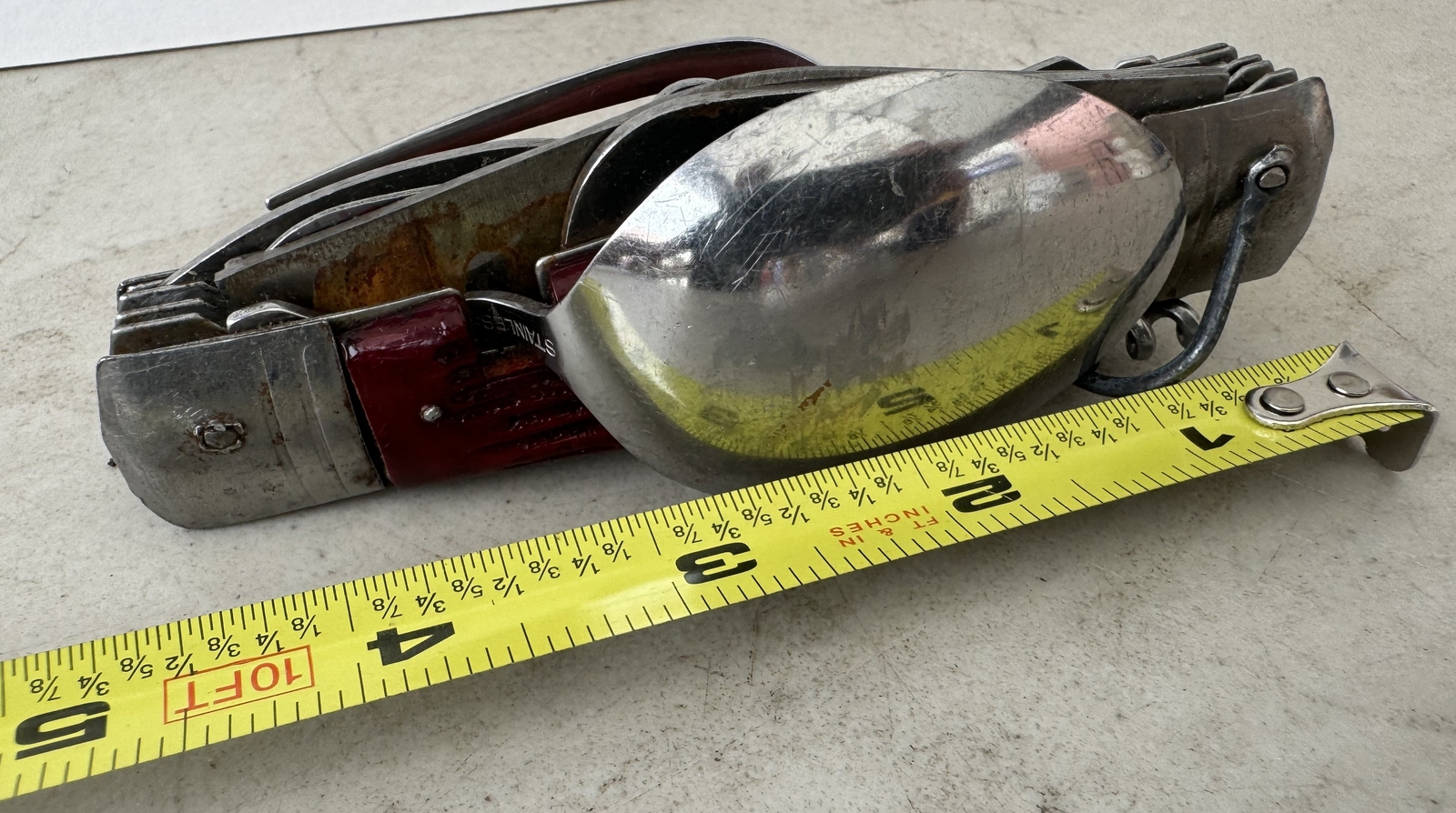 Vintage Stainless Steel Multi Tool Camping Survival Pocket Knife Spoon Fork