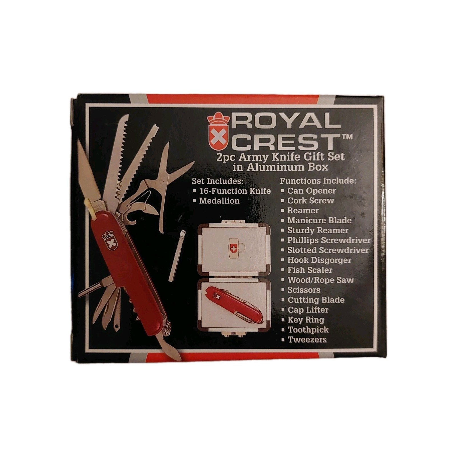 Royal Crest 16 FUNCTION SLIMLINE ARMY UTILITY KNIFE + Medallion + Aluminum Case