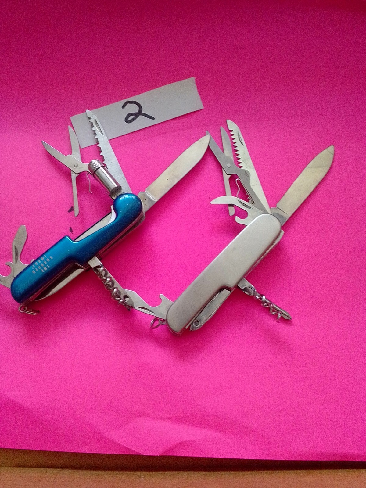 Multi Function Pocket Tool Knife Stainless Steel Lot Of 2 1 Blue 1 Silver