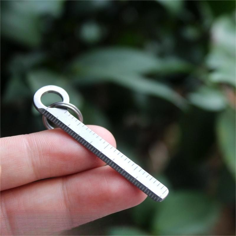 Mini Titanium Ruler CM Inch Scale Keychain Pendant Key Ring EDC Measuring Tool