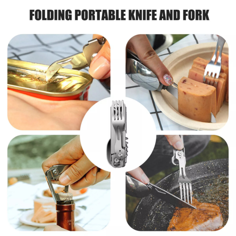 5 in 1 Reusable Spork Spoon Camping Bottle Opener Utensil Camping Silverware