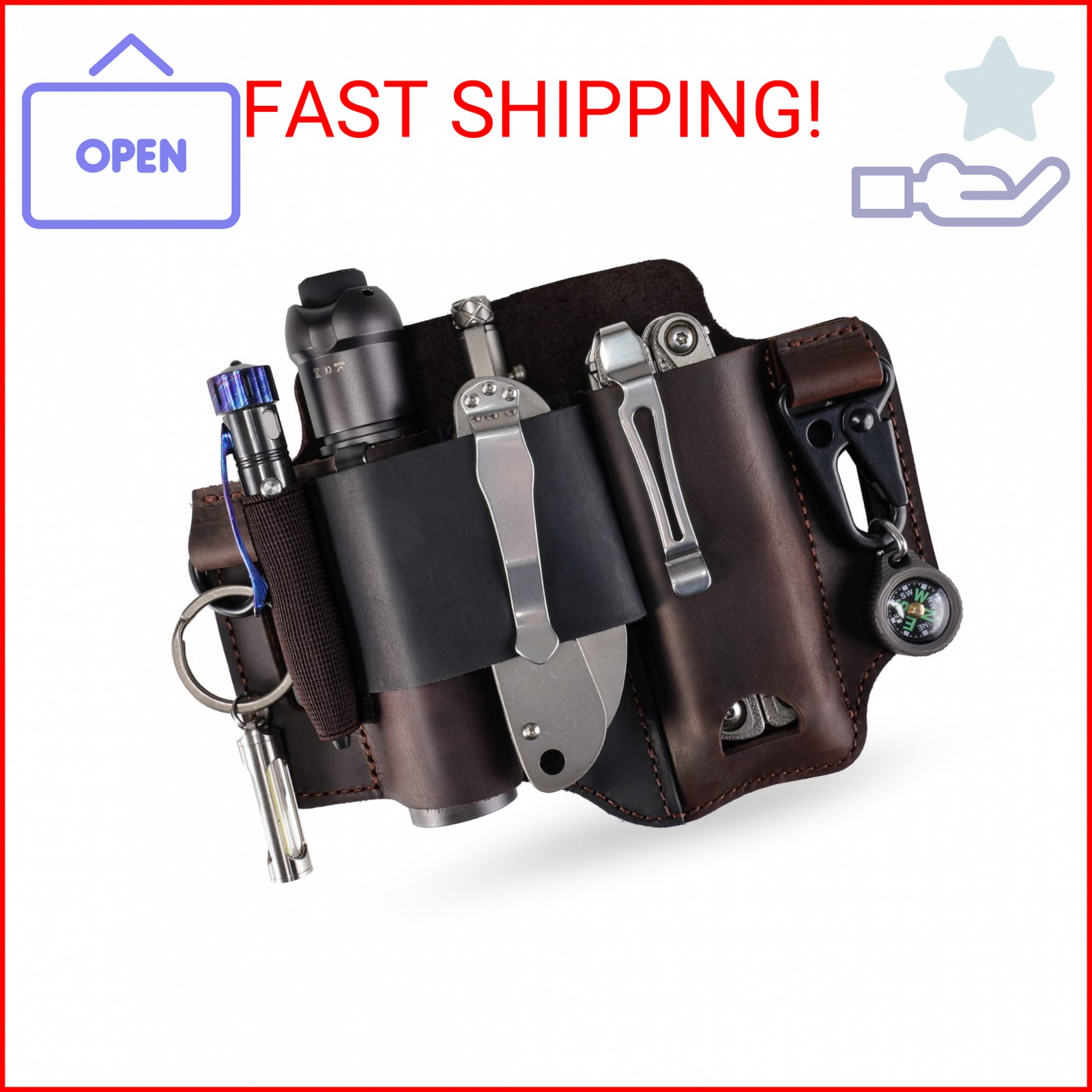 ST1 Leather Multitool Sheath – EDC Belt Organizer for Leatherman Tools, Flashlig