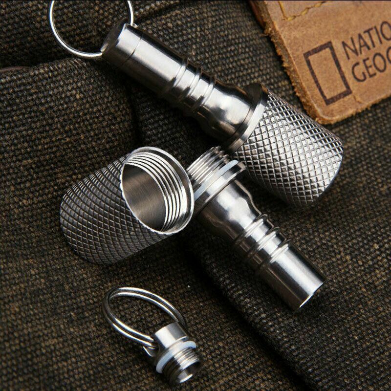 Titanium Waterproof Tank EDC Survival Seal Container Necklace Keychain Pill Box