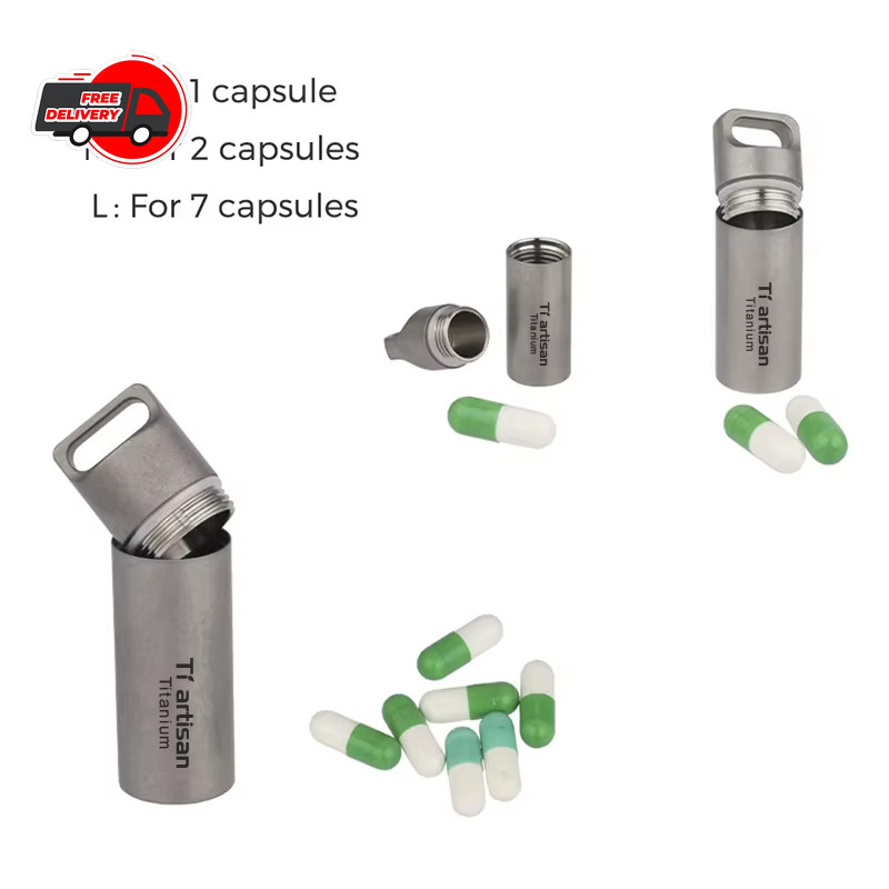 Titanium Alloy Waterproof Container Pill Box Travel Survival EDC Tool Keychain