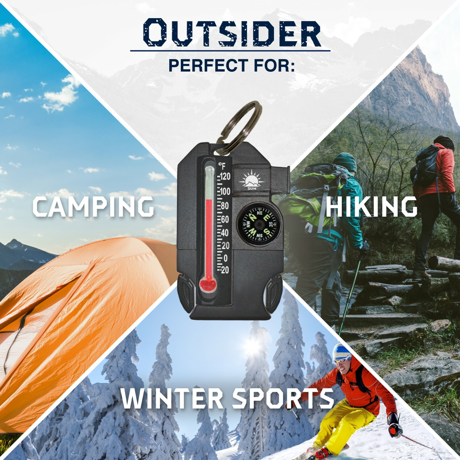 Sun Company Outsider – 4-in-1 Survival Multi-Tool | Compass and Fire Starter
