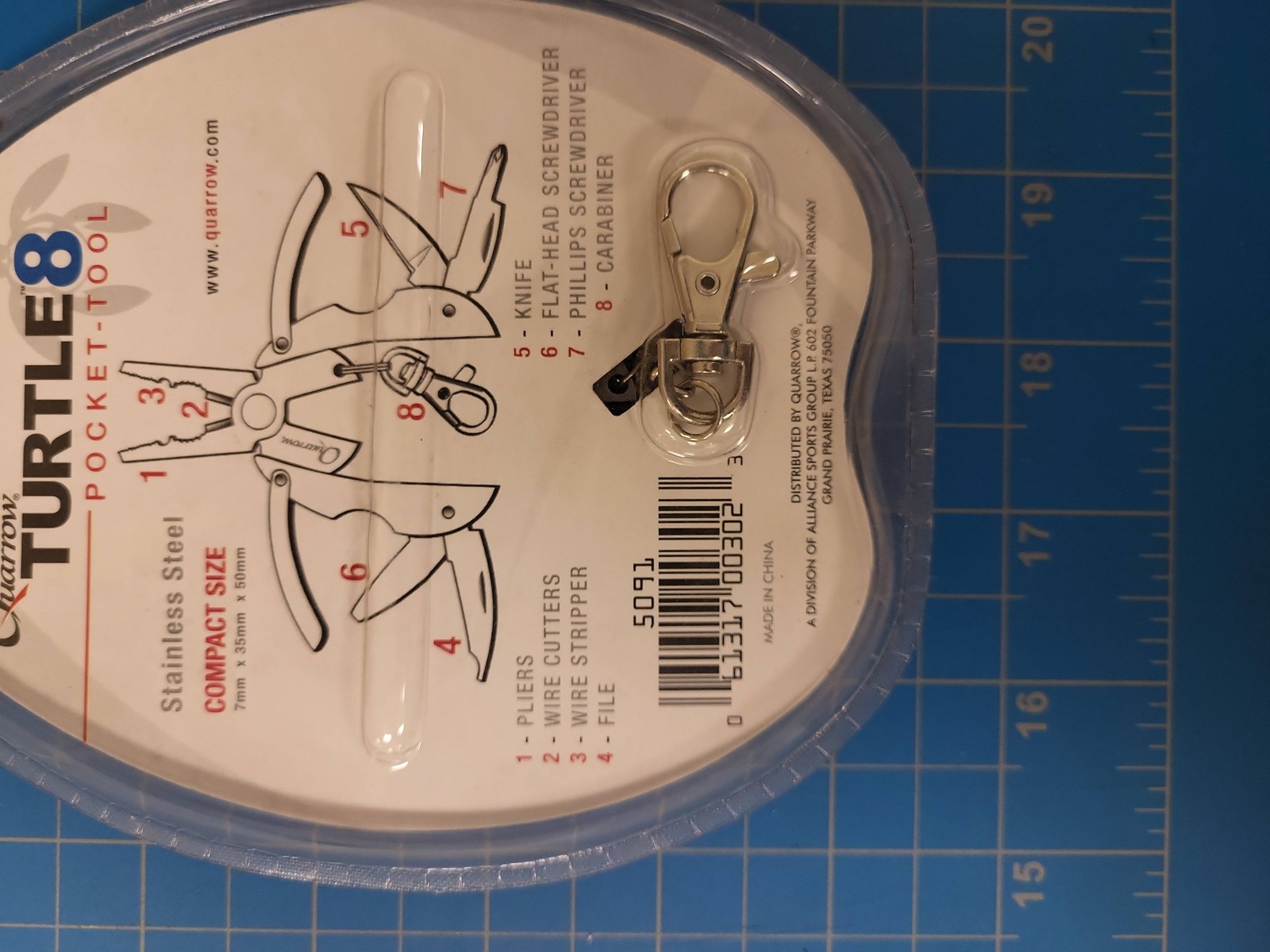 Quarrow Turtle8 Stainless Steel Compact Multi-Tool Keychain 8-in-1 Pocket Tool E