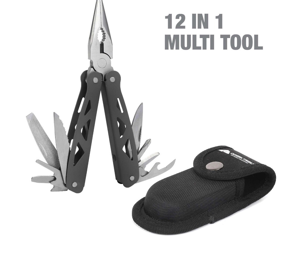 Ozark Trail 12-In-1 Multitool W/Sheath Pliers Knife Saw #7601 Black/Stainless