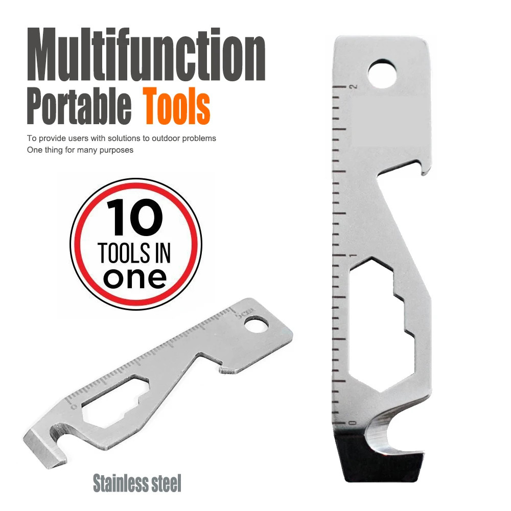Inch/Metric 10 in 1 EDC Pocket Survival Tool Camping Screwdriver Bottle Opener R