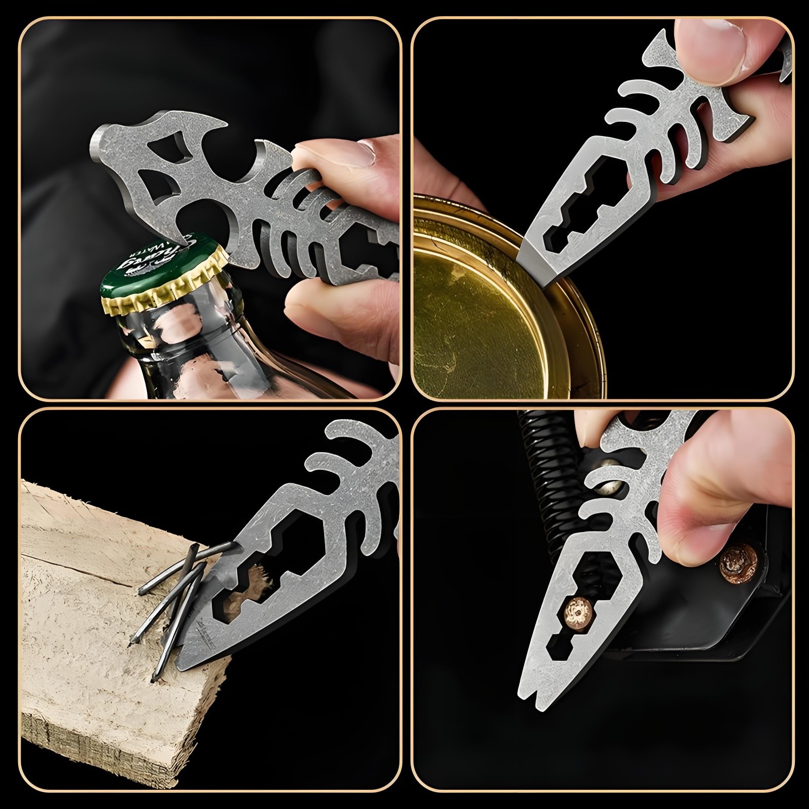 Titanium Alloy EDC Multi-Tool Fishbone Shape Bottle Opener Wrench Pry Bar