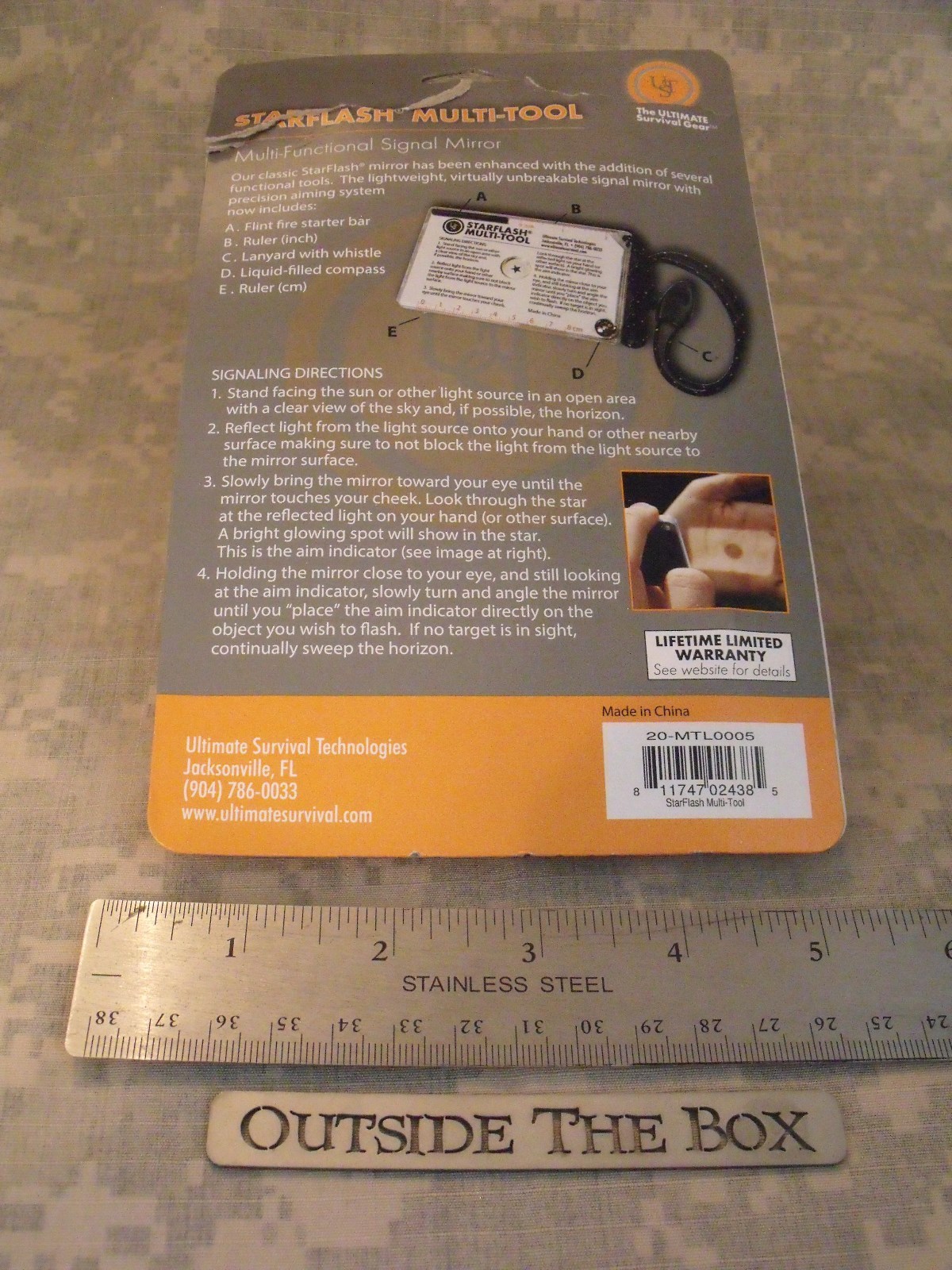 UST: StarFlash Multi-Tool – Mirror w/Ferro Rod, Compass, Whistle, Ruler and more