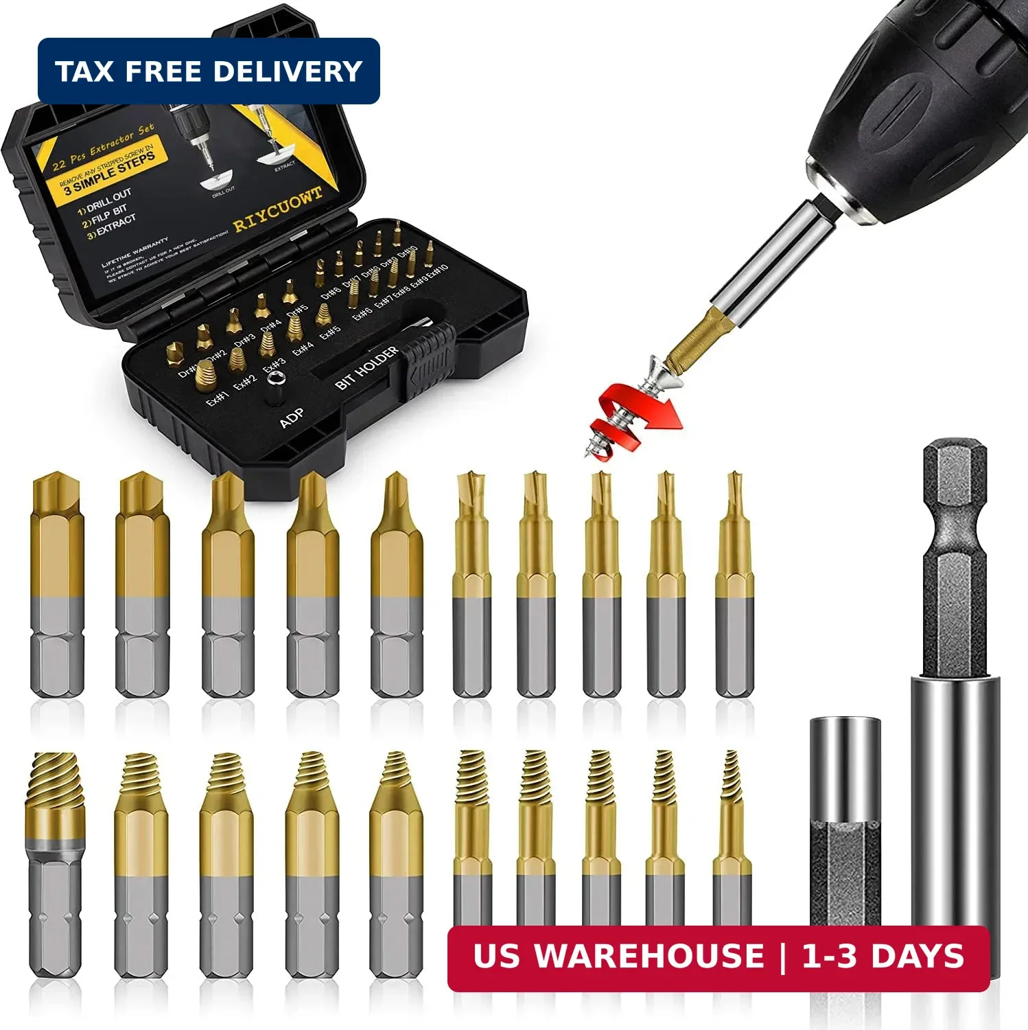 Gifts for Men – 22Pcs Titanium Damaged Screw Extractor Set, Remover for Stripped