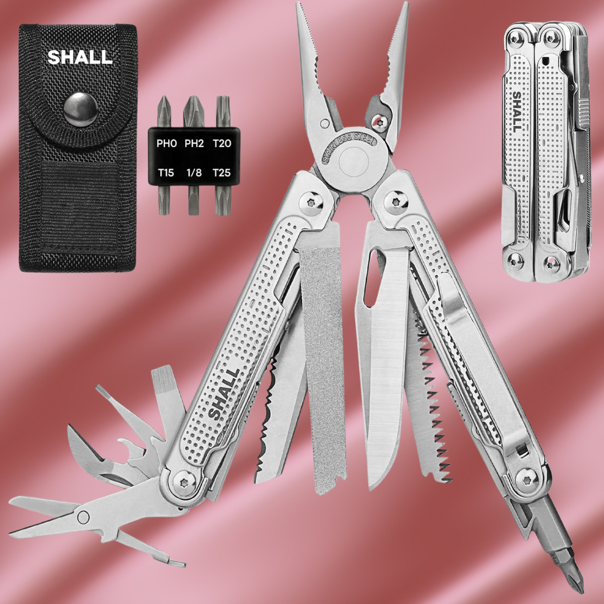SHALL 18in1 Multitool Pliers,Multi Tool,Stainless Steel Multi-tool Pocket Knife
