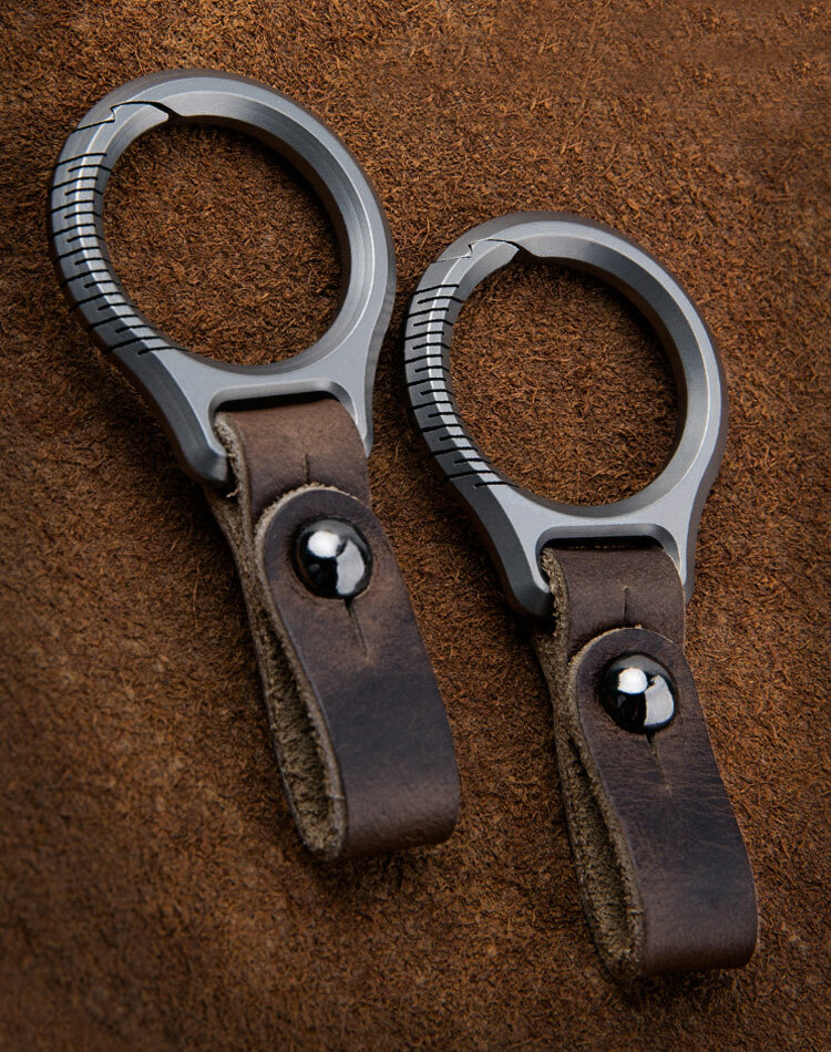 Titanium Alloy + Leather Keychain Portable Removable Key Ring Pendant EDC Tool