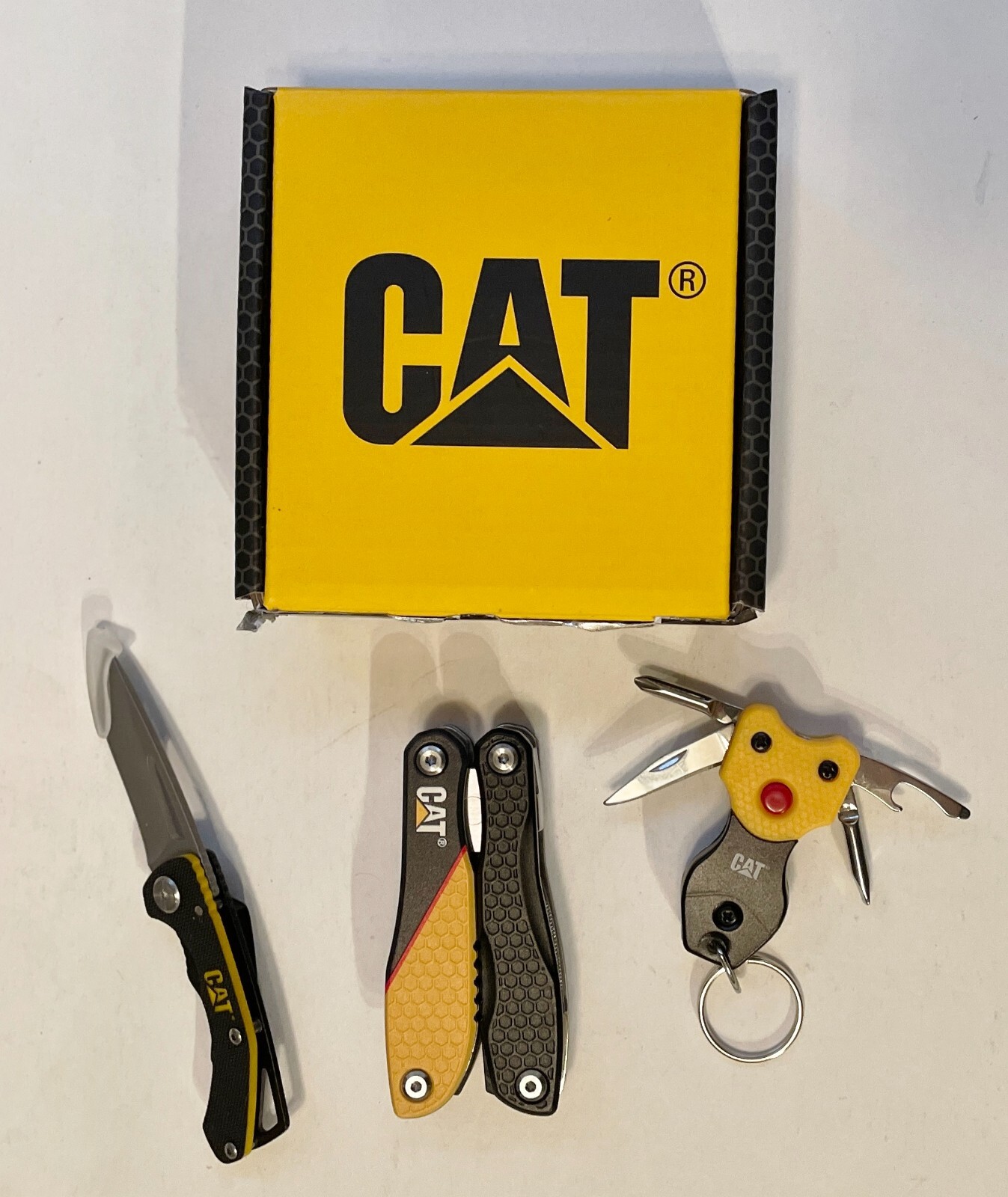 CAT 3pc Multi Tool with Knife, Pliers, Mini Tool Key /Chain with LED Light plus
