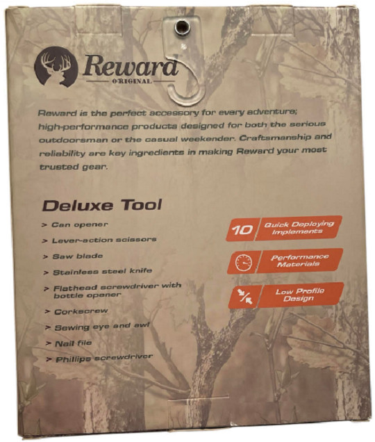 DeLuxe Multi-tool Reward Camo CAMPING Knife, 10 uses