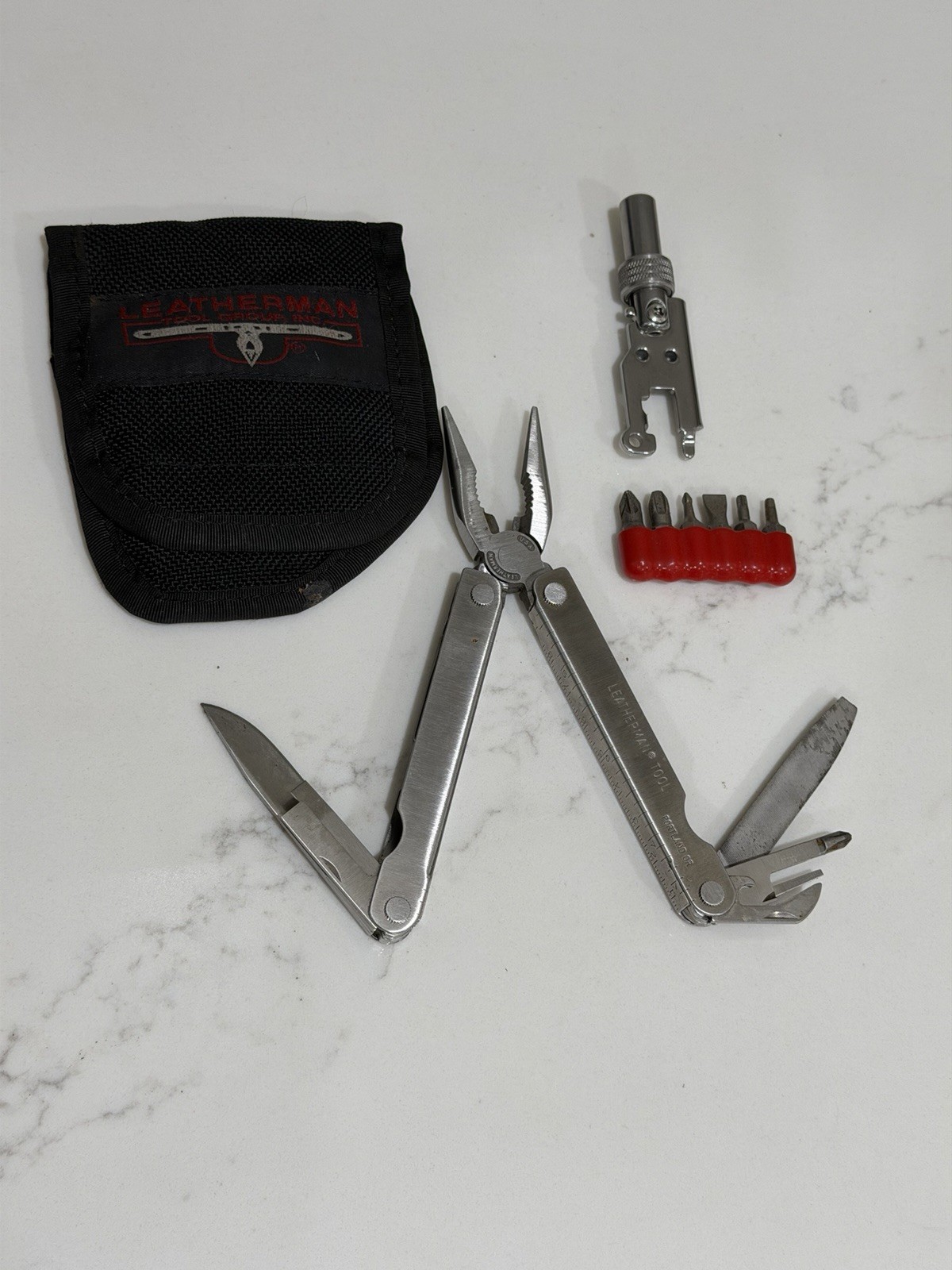 Vintage Leatherman Pocket Survival Tool PST w/TOOL ADAPTER, Bit set & Pouch