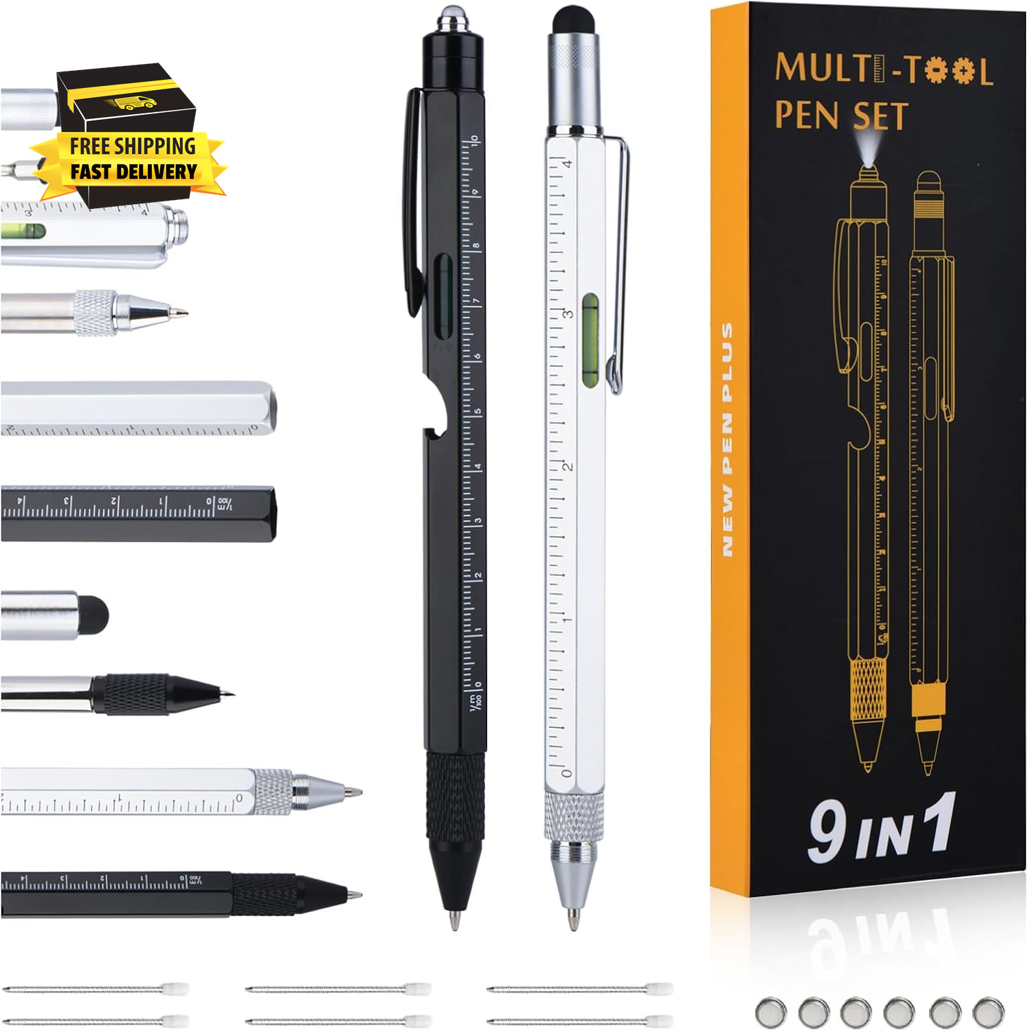 Christmas- Multitool Pen with LED Light, Flathead, Phillips Screwdrivers, Level,