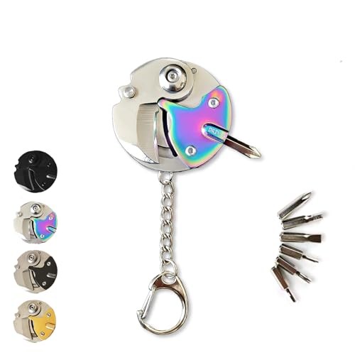 Rainbow Folding Keychain Pocket Knife, Small EDC Multitool with Screwdriver Set,