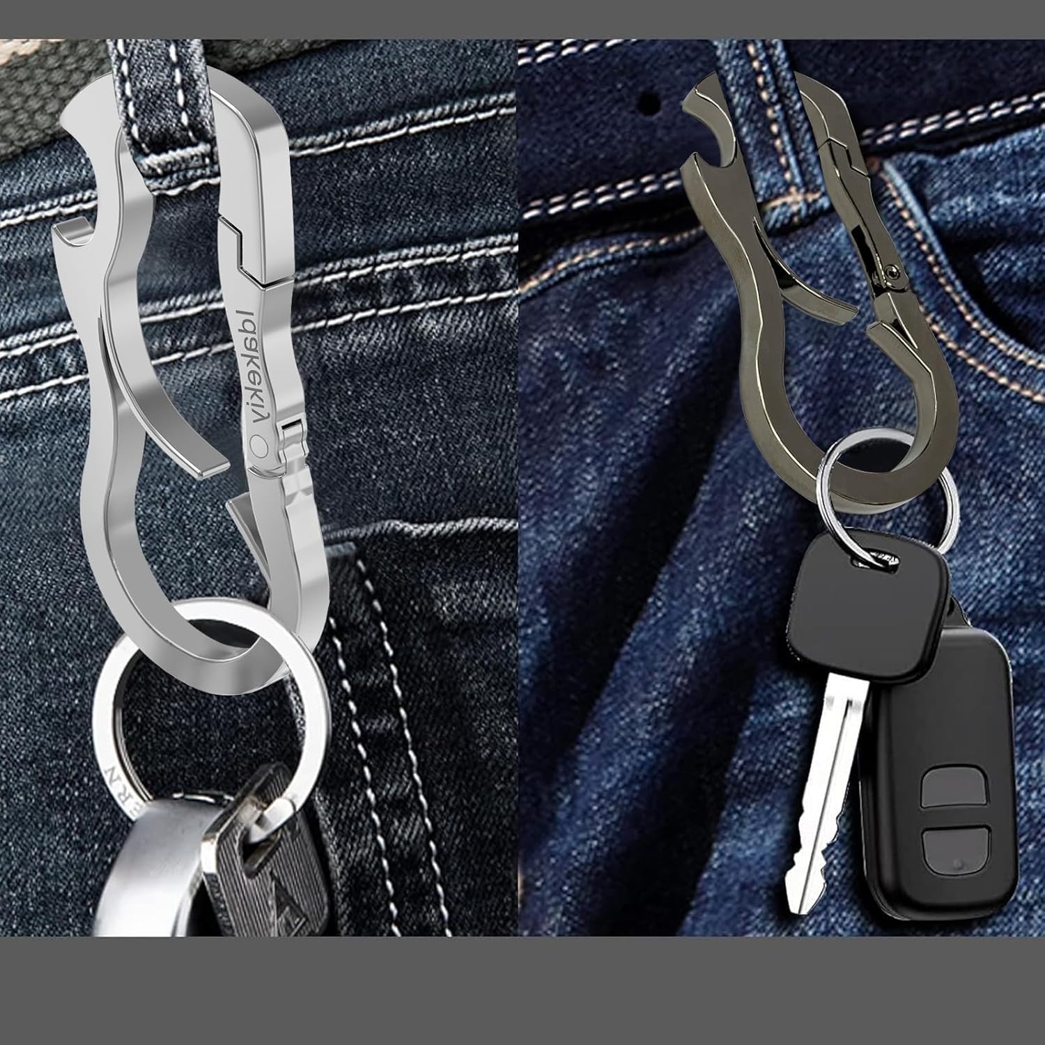 Dual Carabiner Keychain Tool with Bottle Opener – Stylish & Lightweight Design