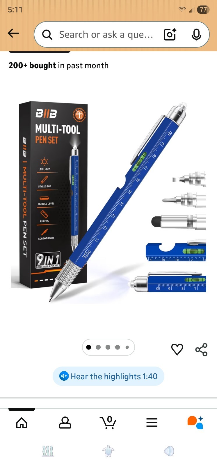 BIIB 9 In 1 Multitool Pen Set (Ruler, Level, Flashlight, Bottle Opener, Etc.)