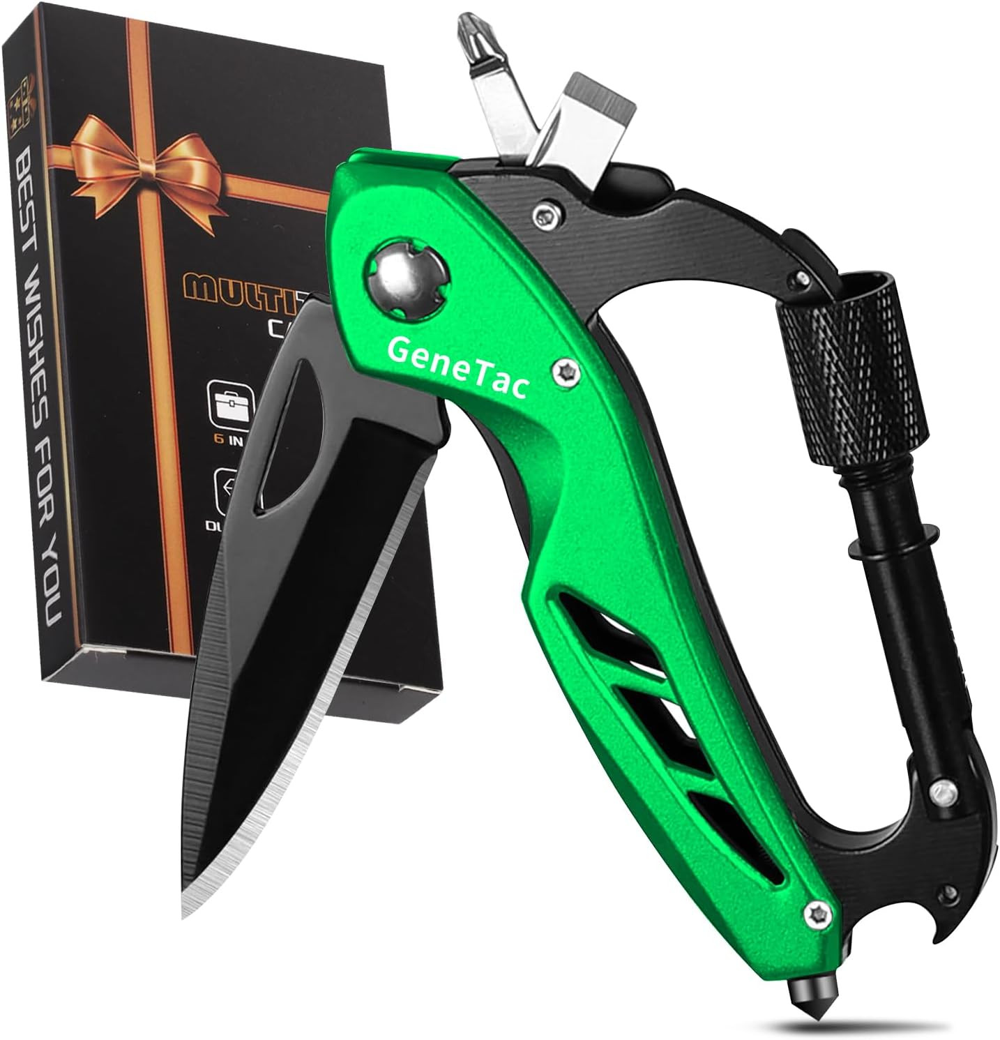 Multi-Tool Carabiner with Pocket Knife, Bottle Opener, Window Breaker, Screwdriv