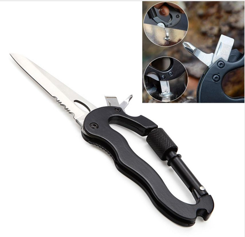 Aluminum Climbing Carabiner Hook Gear outdoor Survival Tools Black Multi 5 in 1