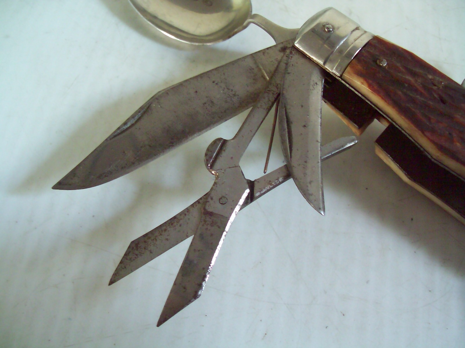 Vintage Camping Multi Task Pocket Knife Tool w/ Belt Holder Made in Japan