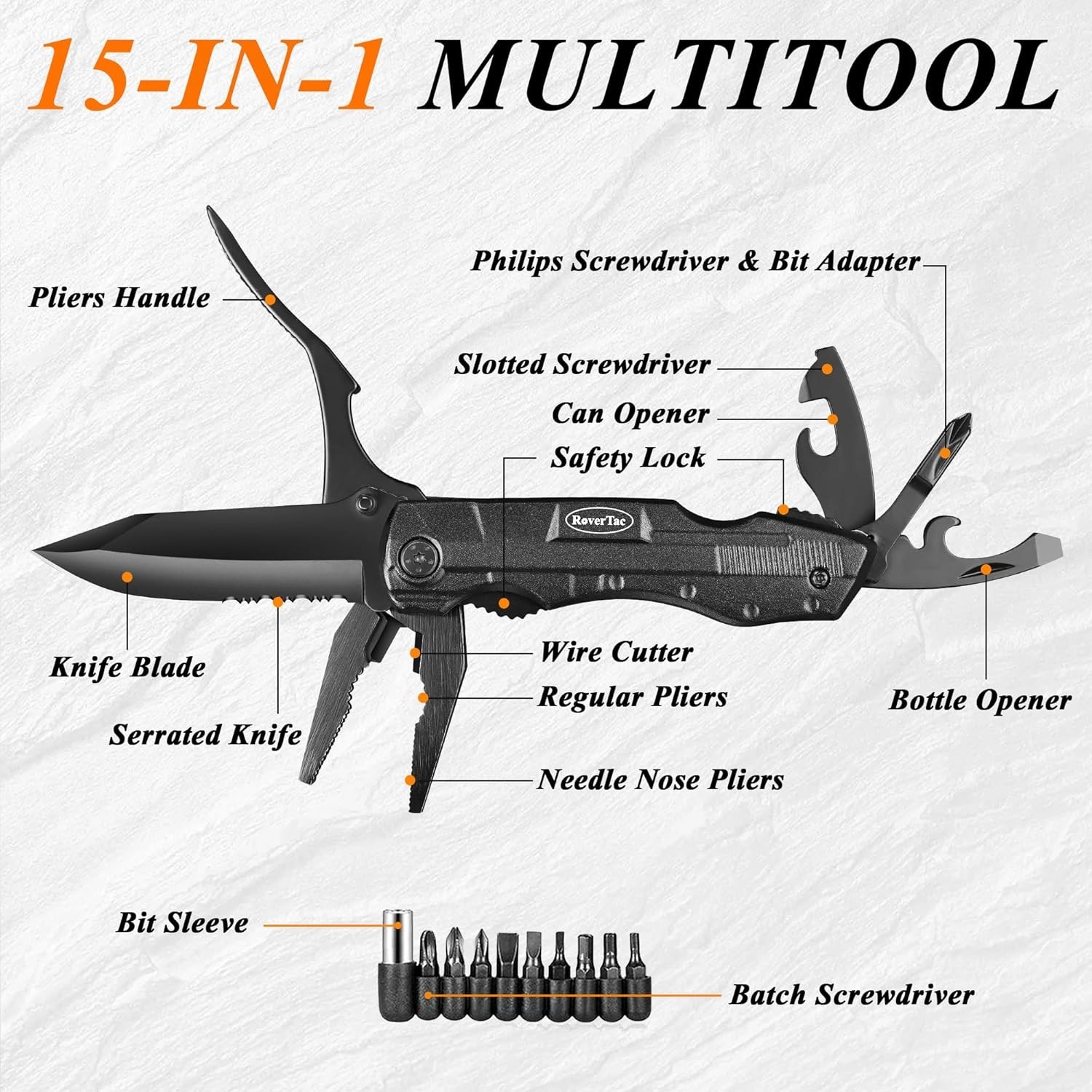 Pocket Knife, 15-in-1 Multitool with Pliers, Bottle & Can Opener, 9 Screwdriv…