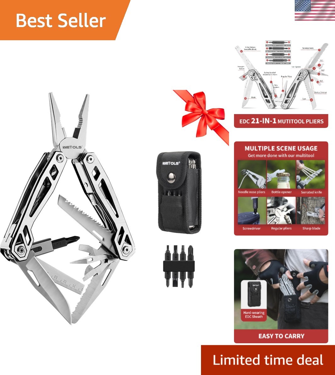 Versatile 21-in-1 Multitool with EDC Sheath – Essential for Home and Outdoor Use