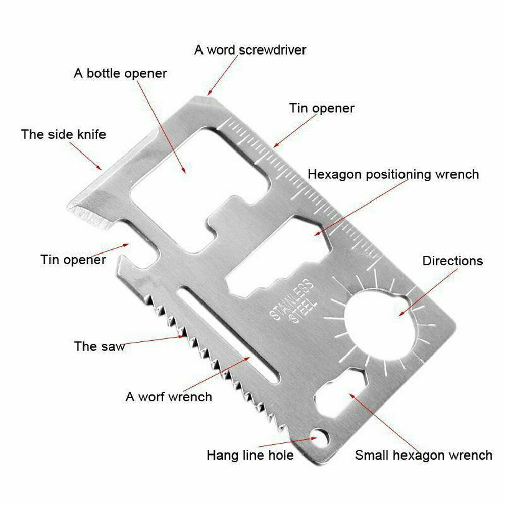 6 Pcs Stainless Steel Credit Card Tool 11 in 1 Multi Pocket Survival Camping Too