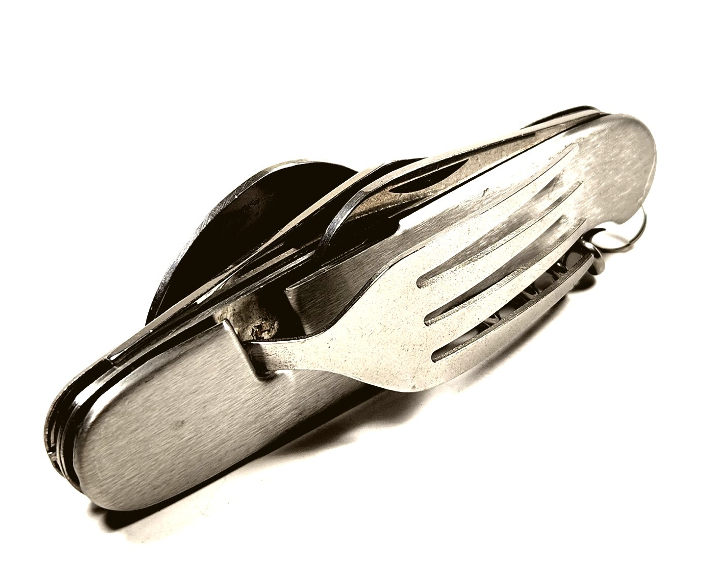 Hobo Camping Pocket Knife Fork & Spoon Can & Bottle Opener Cork Screw Utensil