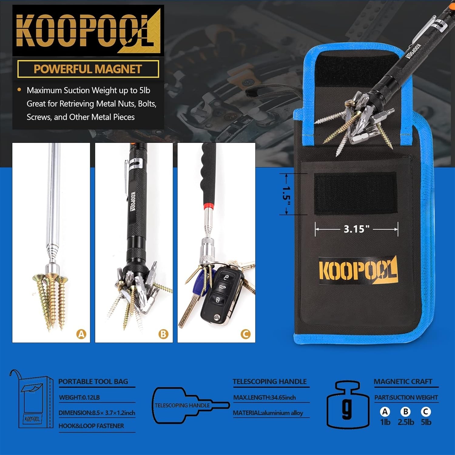 Telescoping Magnetic Pickup Tool Set, Inspection Mirror Telescoping, LED Flashli