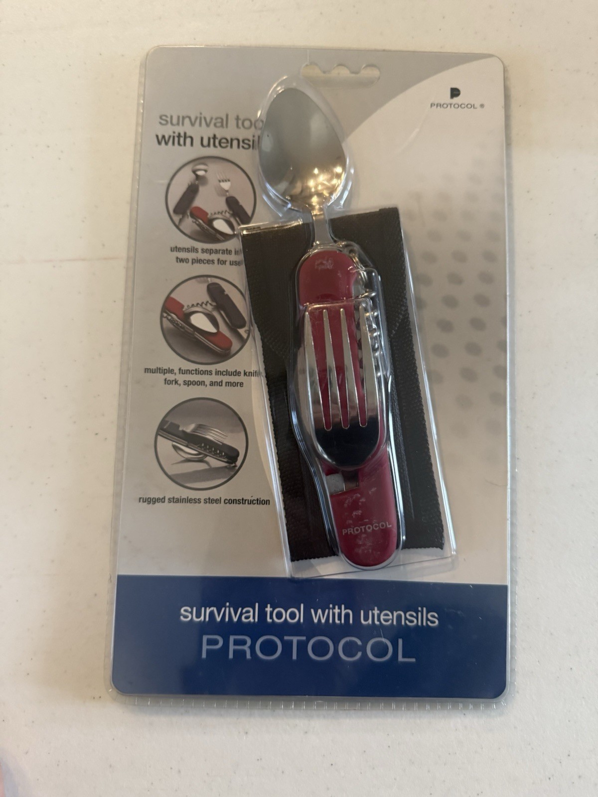 Protocol Survival Multi Tool with Utensils That Separate for Use, New Package