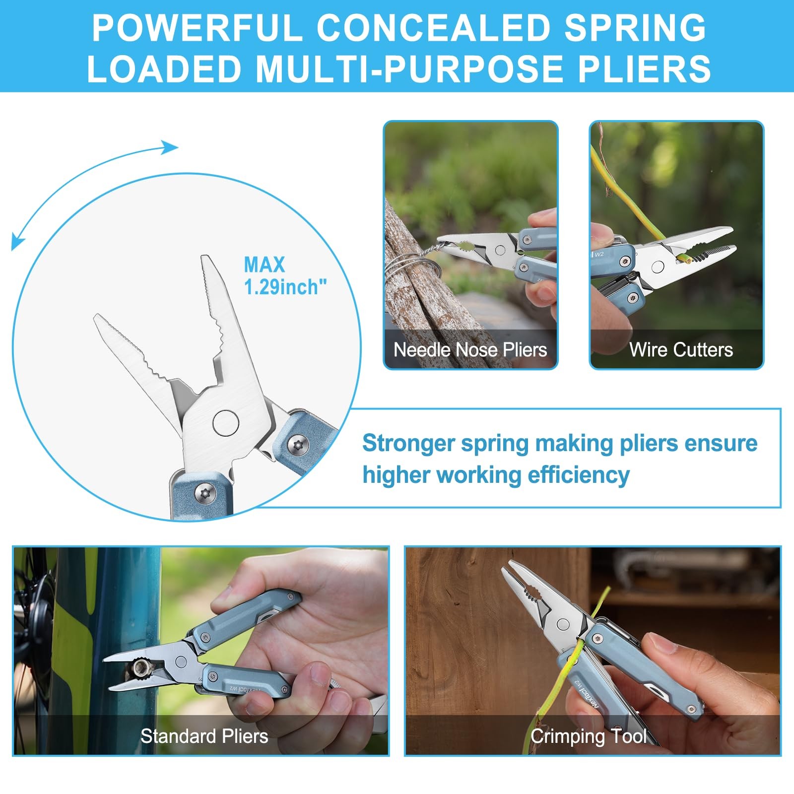W2, 8 in 1 Multi Tool with Adjustable Wrench, Multitool Pliers, Pocket Knife,…