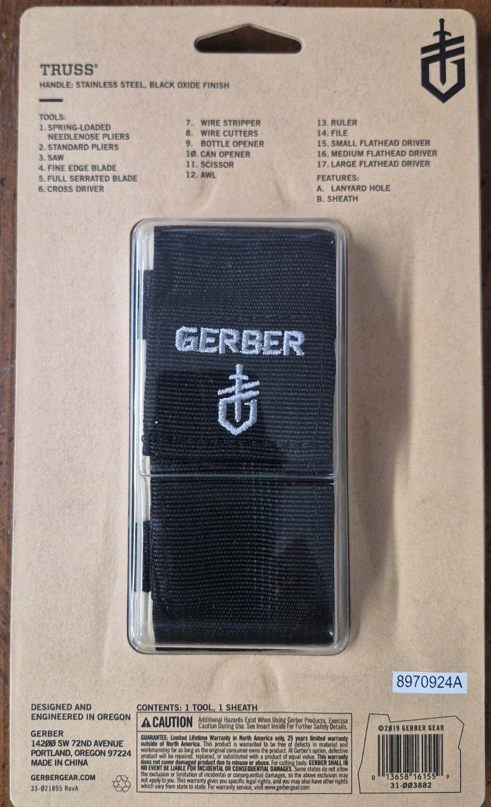 Gerber Truss Needle Nose Pliers Multi-Tool Knife with Sheath Black 17 Tools NEW