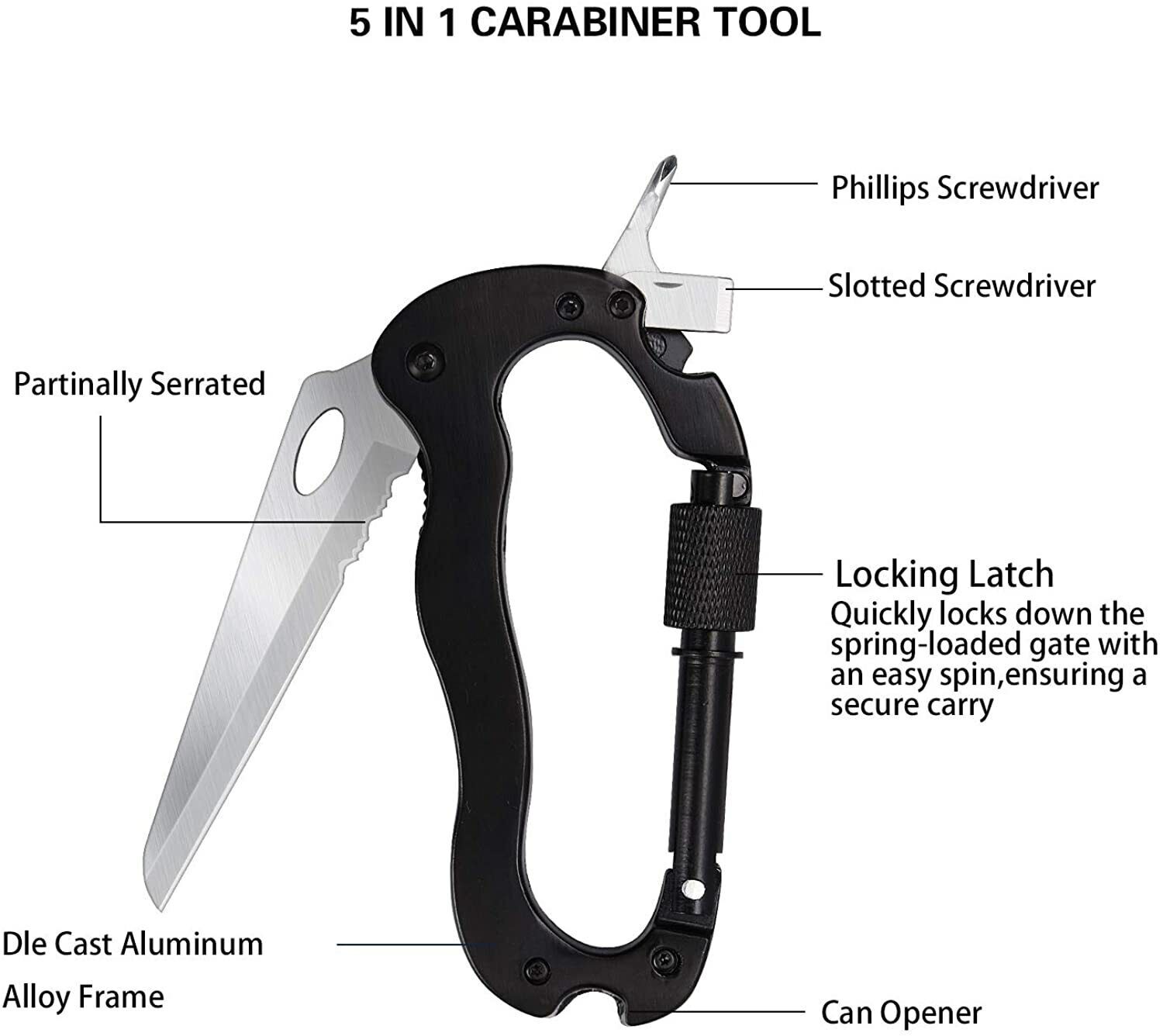 EDC Multi-Tool Carabiner Keychain Screwdriver Key Holder Outdoor Camping Hunting