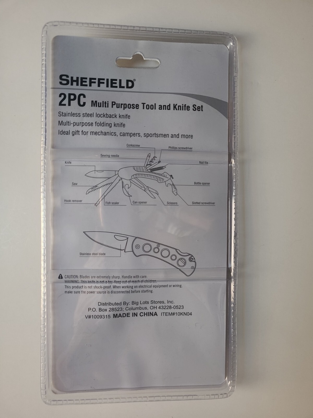 Shefield 2pc Multi Purpose Tool & Knife Set Great For Fishing, Camping Etc