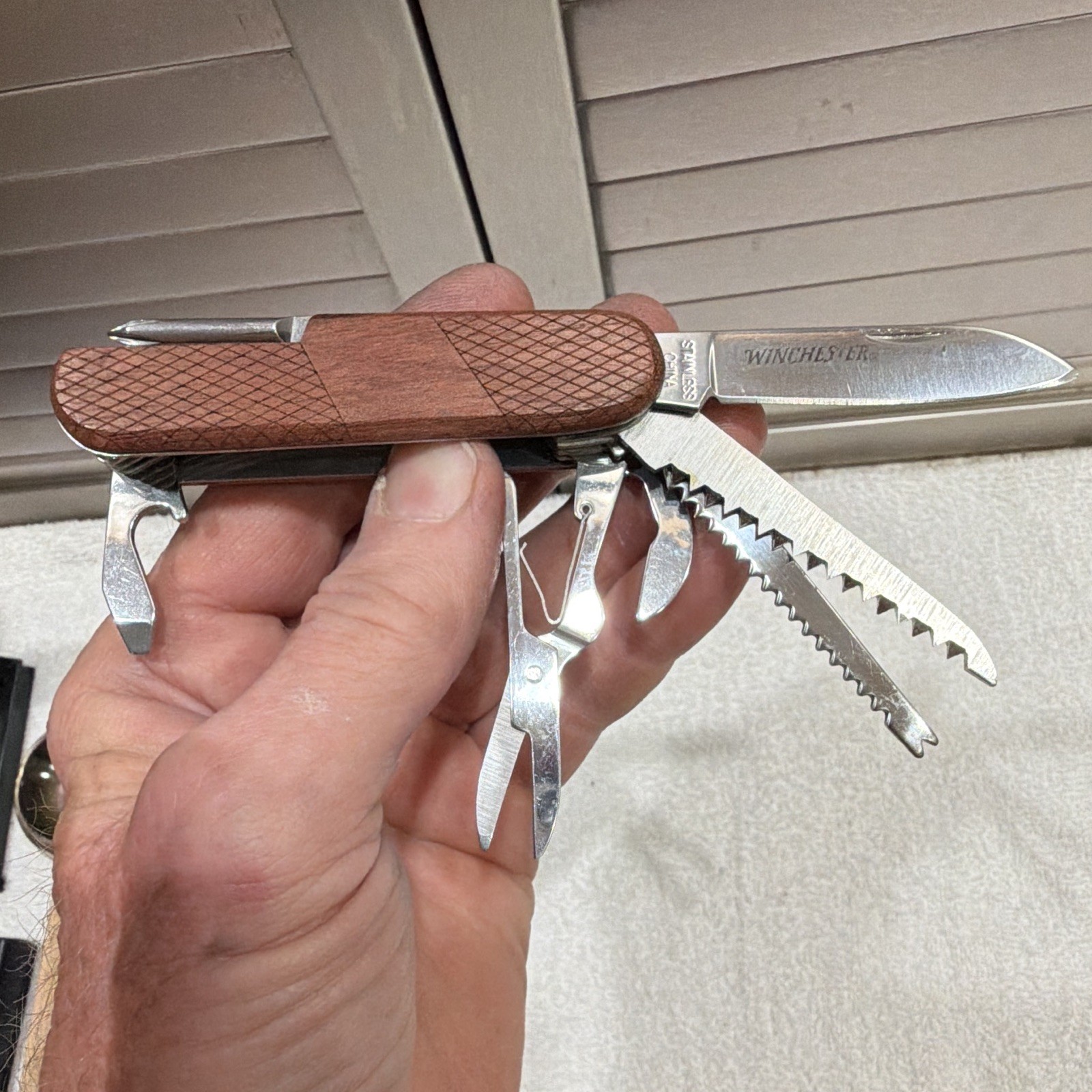 Winchester 11-in-1 Stainless Multi-Tool Pocket Knife Wood Handle Saw Scissors