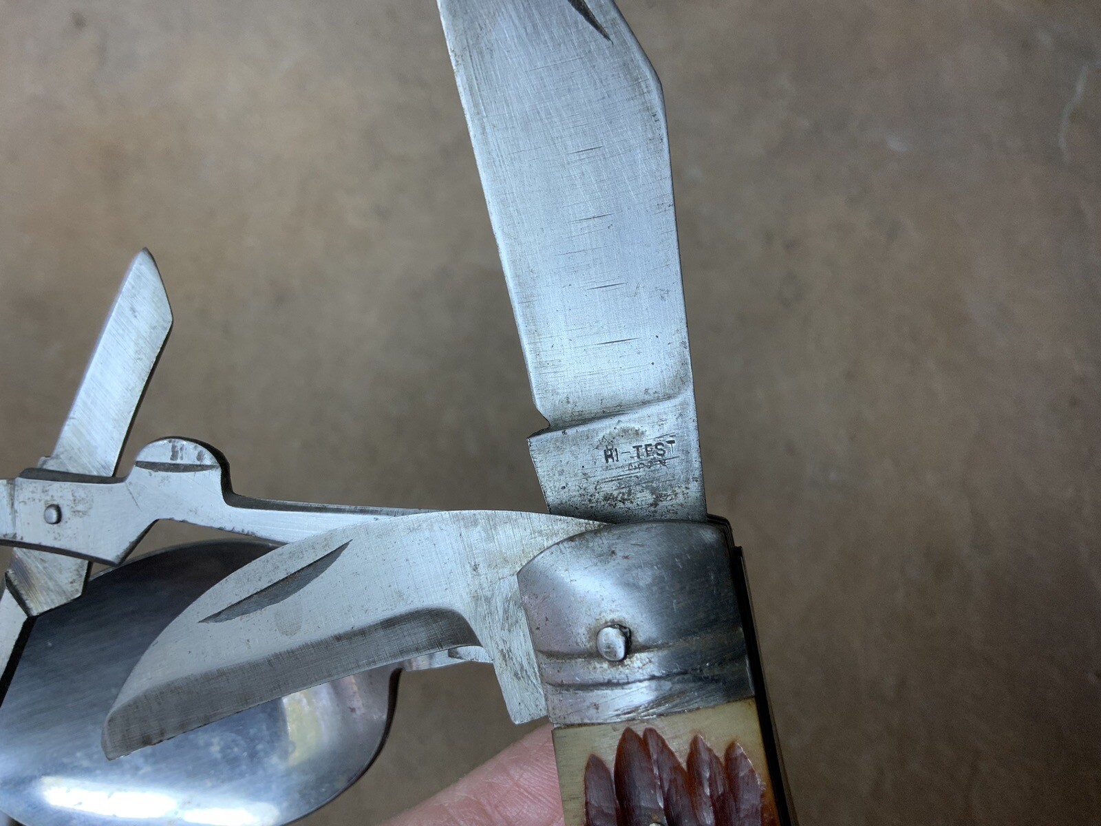 Vtg Camp Multi Tool 11 Gadgets Full Size Spoon Fork Saw Knife Open Hi Test Japan