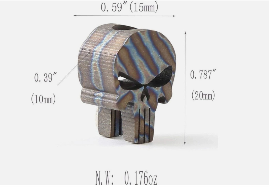 EDC Flame TC4 Titanium Punisher Skull Parachute Cord Lanyard Bead Pendant DZ-01F