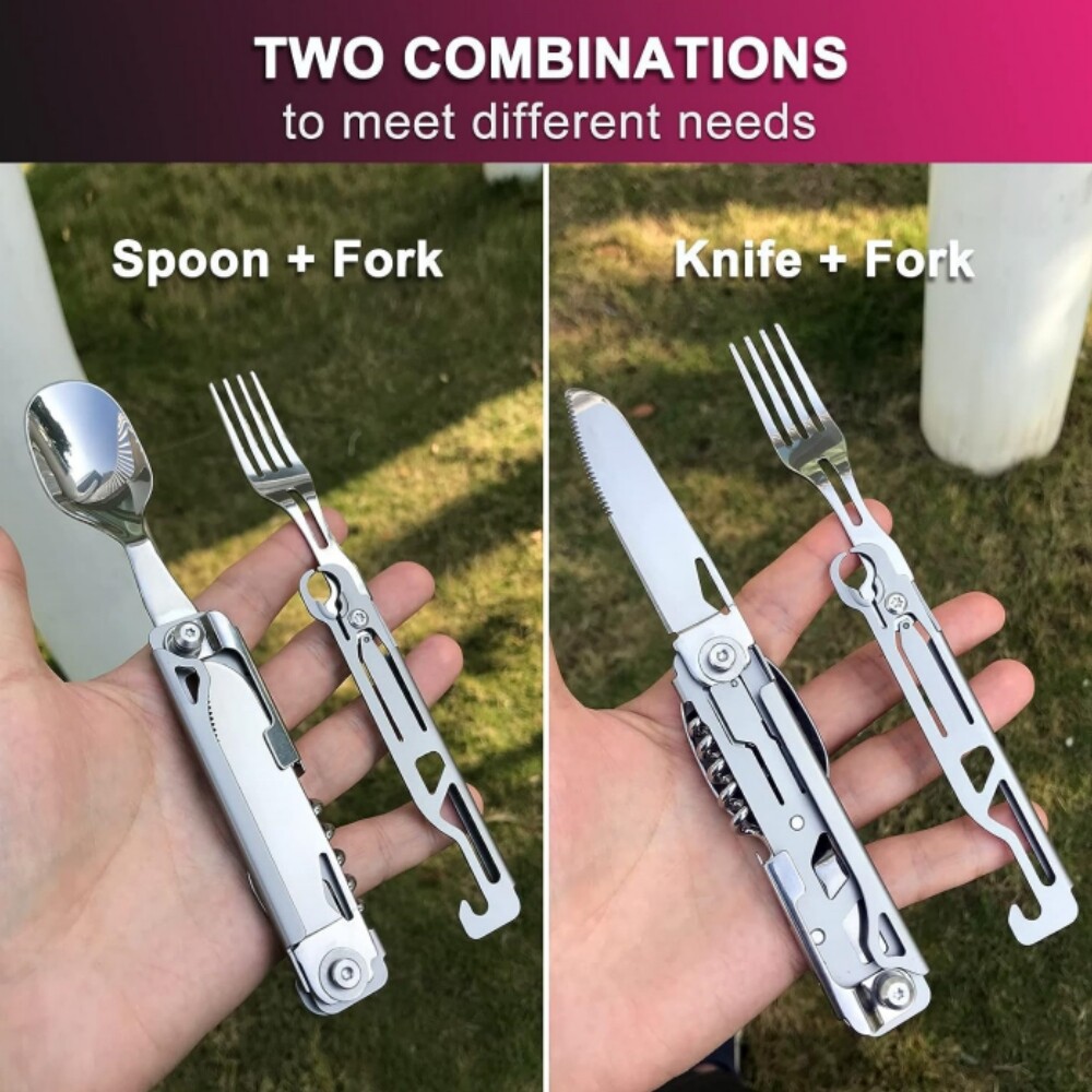 5 in 1 Reusable Spork Spoon Camping Bottle Opener Utensil Camping Silverware