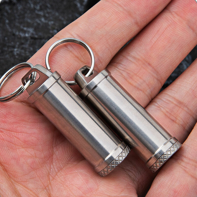 EDC Titanium Alloy Keychain Waterproof Box Sealed Container Outdoor Storage Tool