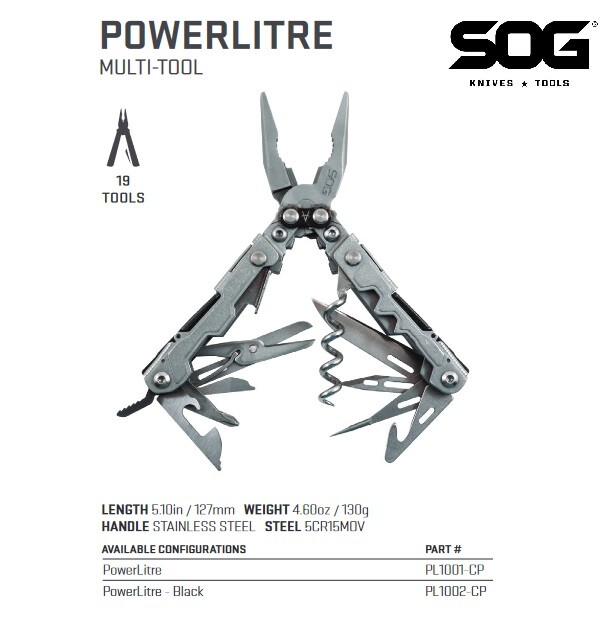 SOG POWERLITRE MULTI-TOOL COMPACT MULTITOOL 18 TOOLS #PL1001-CP